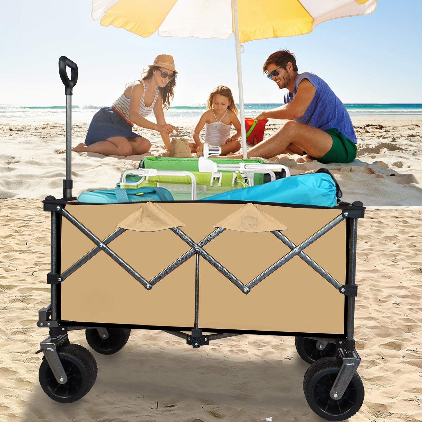 Collapsible Folding Wagon Push Pull Foldable Beach Wagon Cart - Korvel