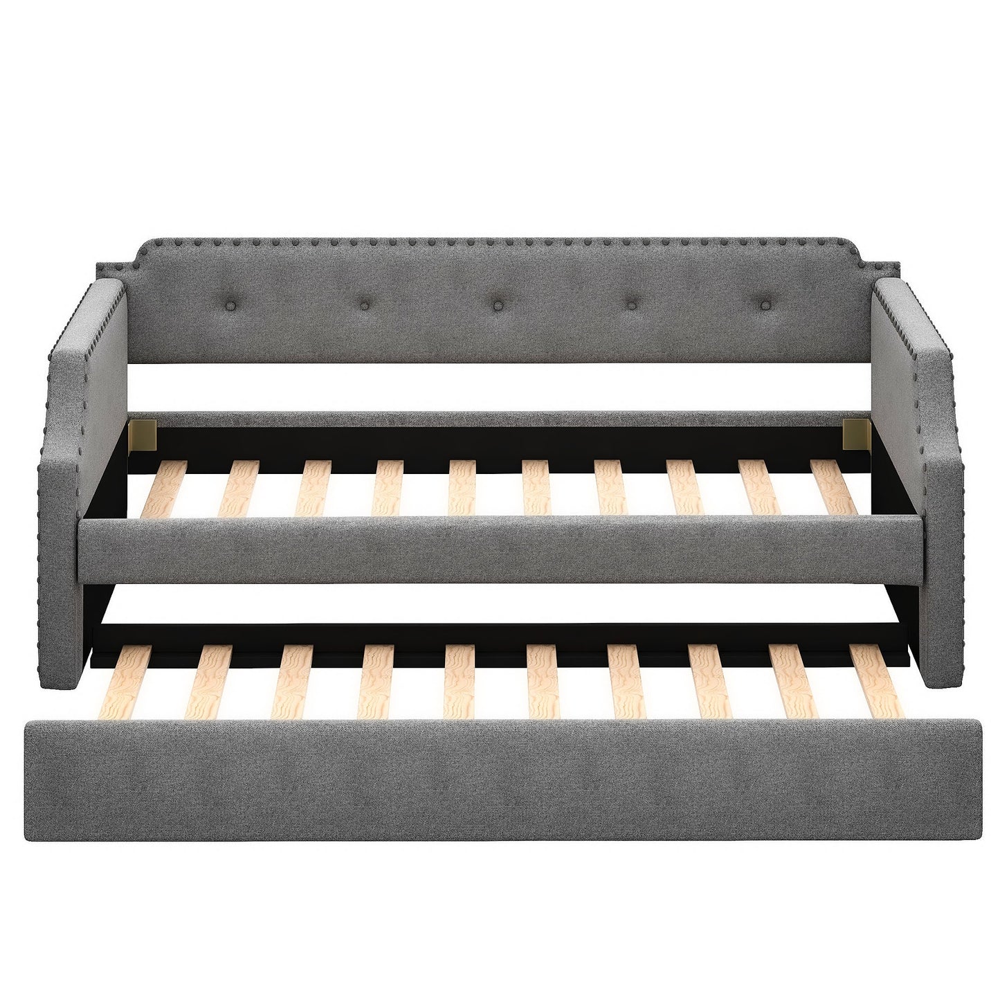 Upholstered Daybed with Trundle, Wood Slat Support,Upholstered Frame Sofa Bed   Twin Gray - Korvel