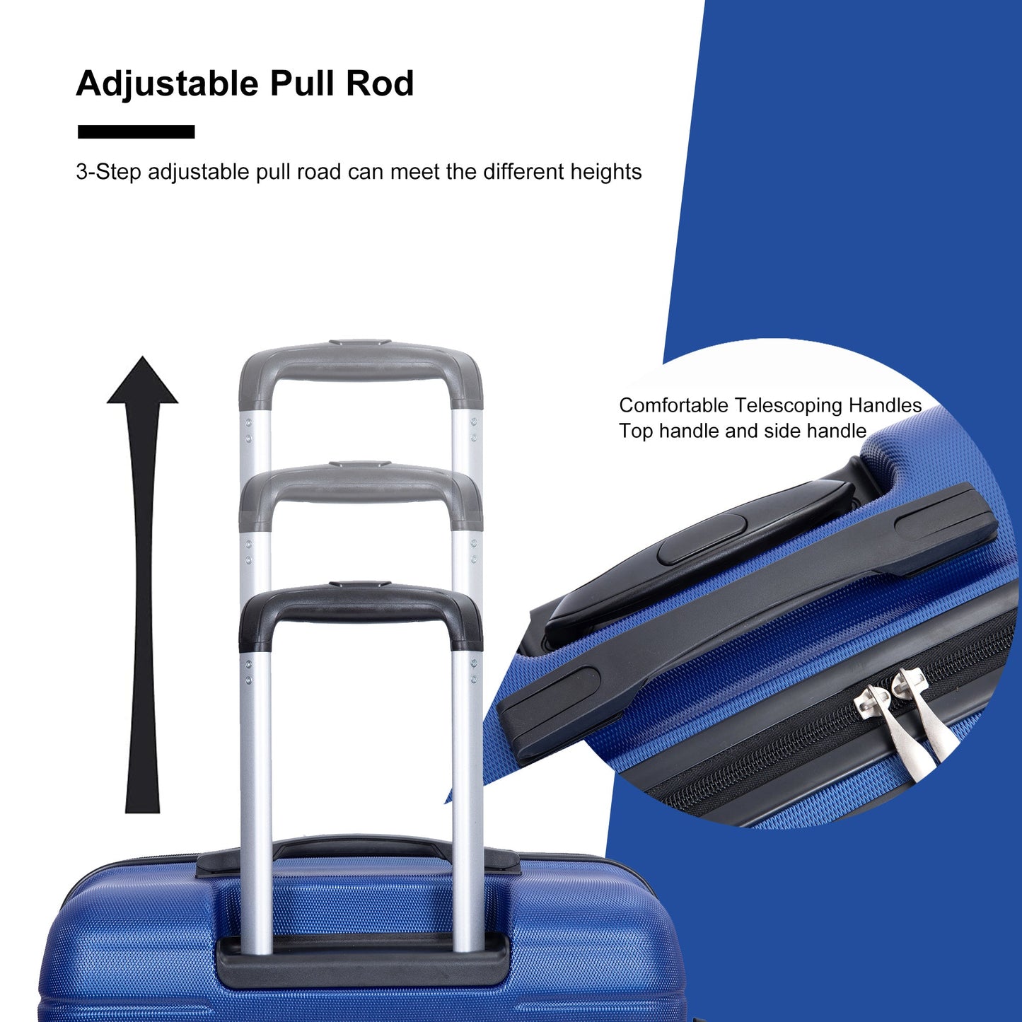 3 Piece Luggage Sets PC Lightweight & Durable Expandable Suitcase with Two Hooks, Spinner Wheels, TSA Lock, (21/25/29) Dark Blue - Korvel