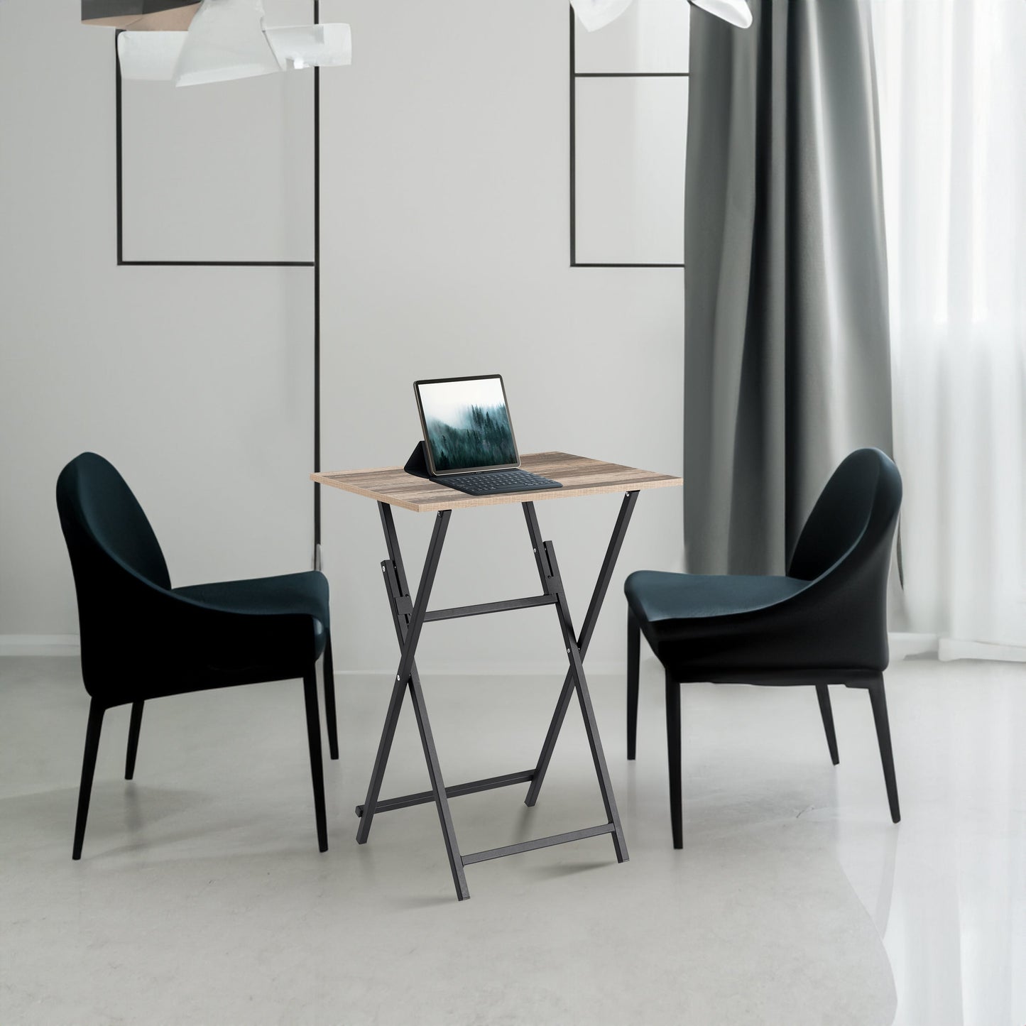 Rustic Brown and Black Folding Dining Tray Table