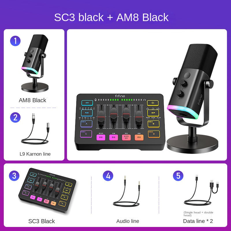 Fifine Game Live Streaming Equipment SC3 Full Set USB External Sound Card Microphone Desktop Karaoke - Korvel