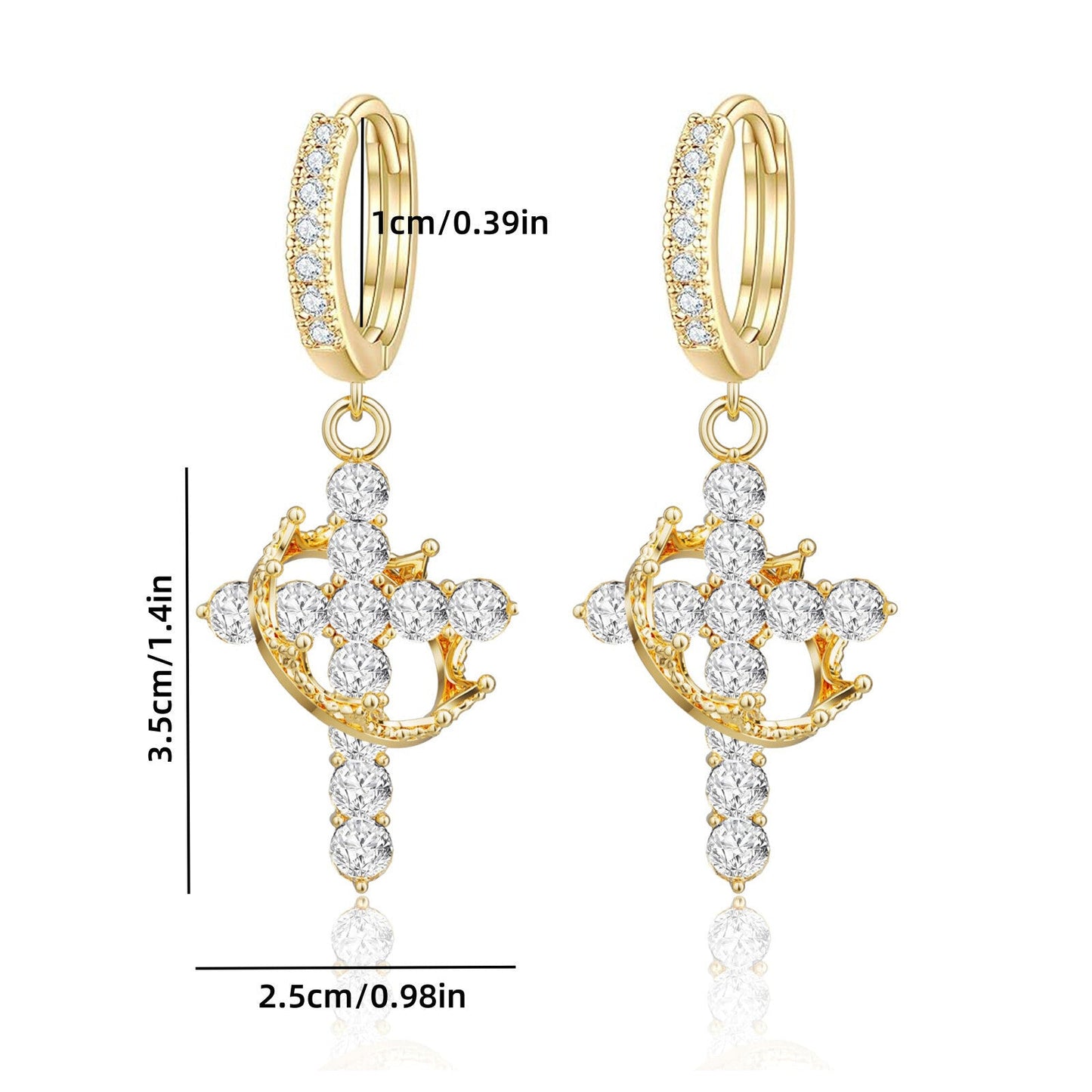 Rotating Crown Cross Earrings Set with Zircon - Korvel