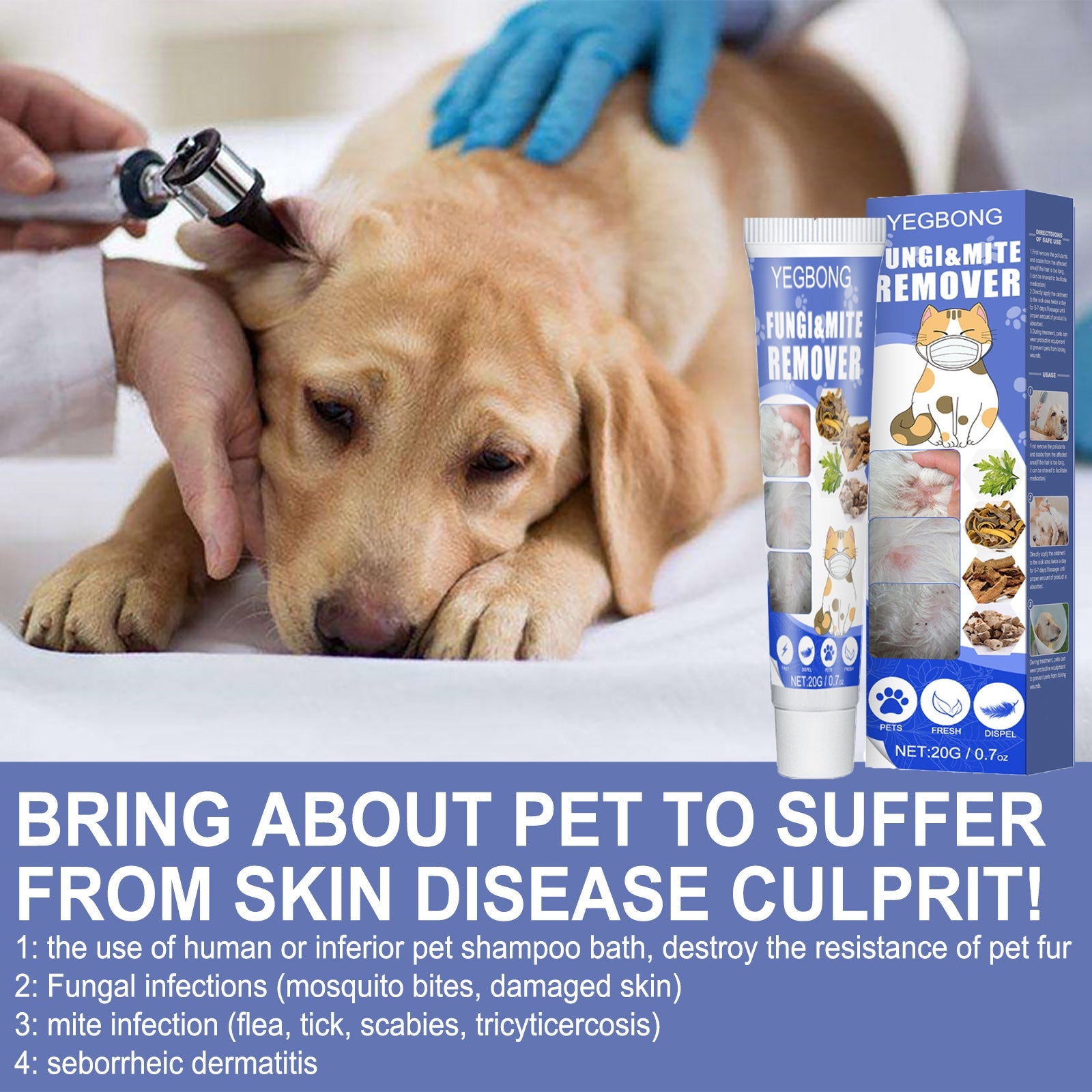Pet Mite Relief Cream For Pet Dogs And Cats Skin Itching And Mite Removal Topical Care Cream - Korvel