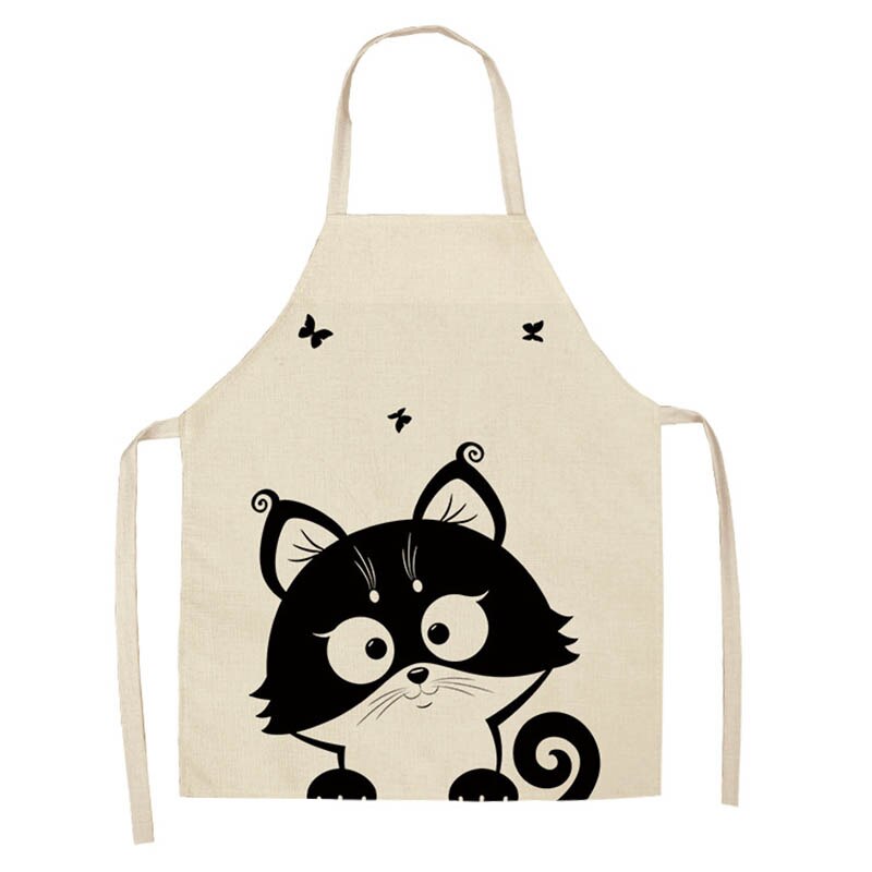1Pcs Cotton and linen creative European and American cartoon cute cat apron - Korvel