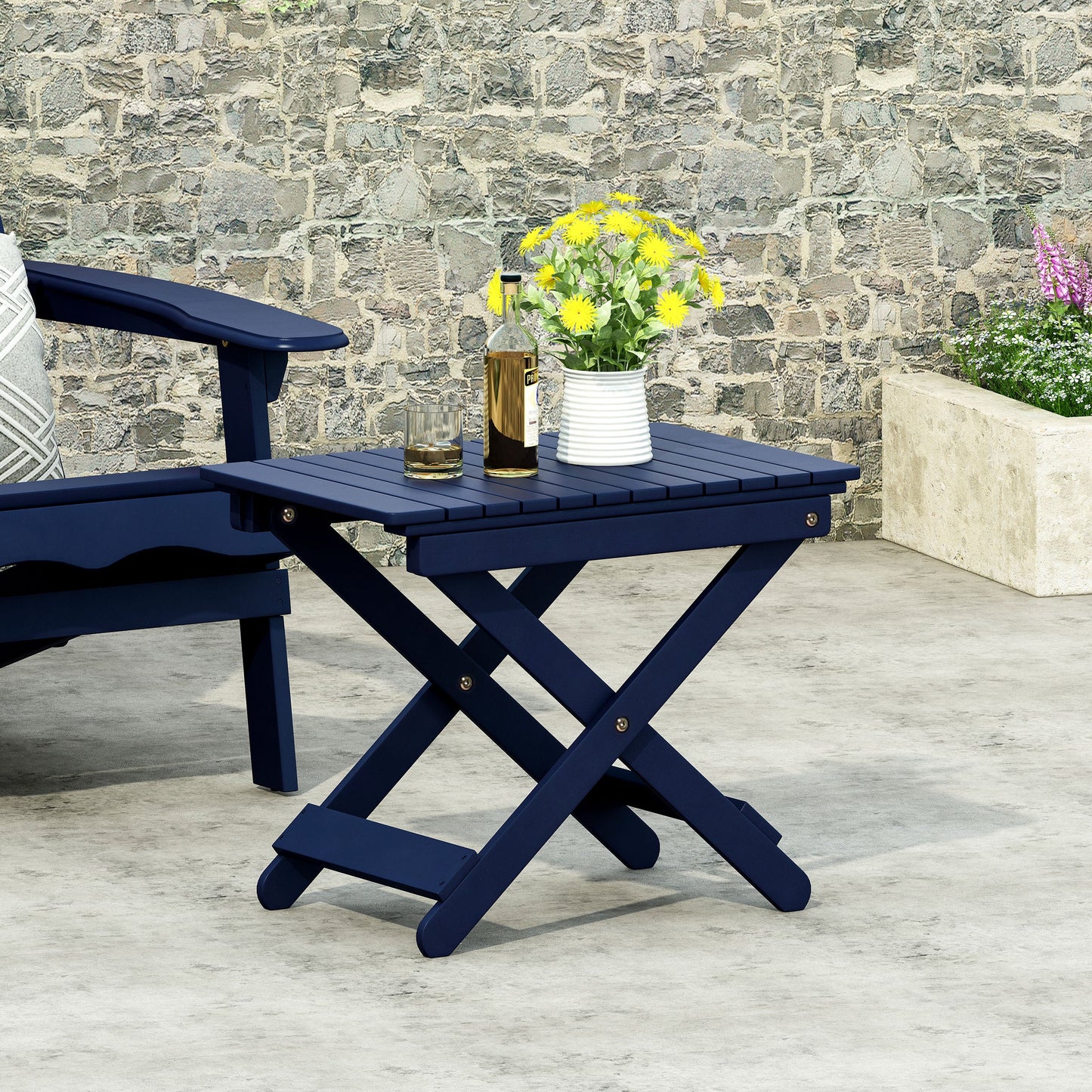 Outdoor Folding Wooden Side Table, Navy Blue, 15"D x 22.75"W x 18.25"H - Korvel
