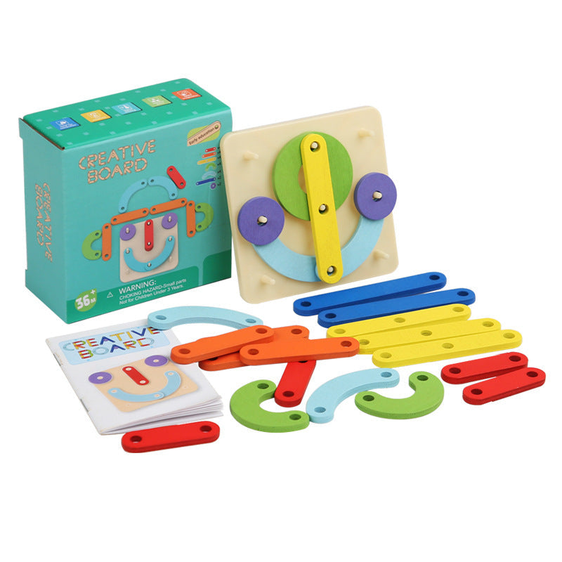 Children's Montessori Geometry Puzzle Creative Versatile Nail Board Early Education Wooden Puzzle Fun Toy - Korvel