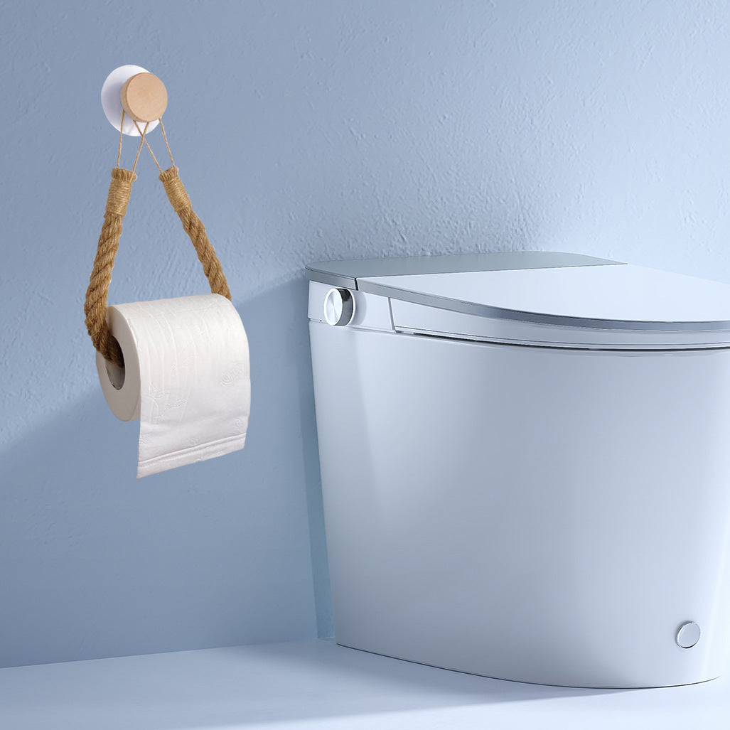 Wooden Hook Seamless Adhesive No Drilling Handmade Woven Hemp Rope Towel Rack Tissue Holder Bathroom Toilet - Korvel
