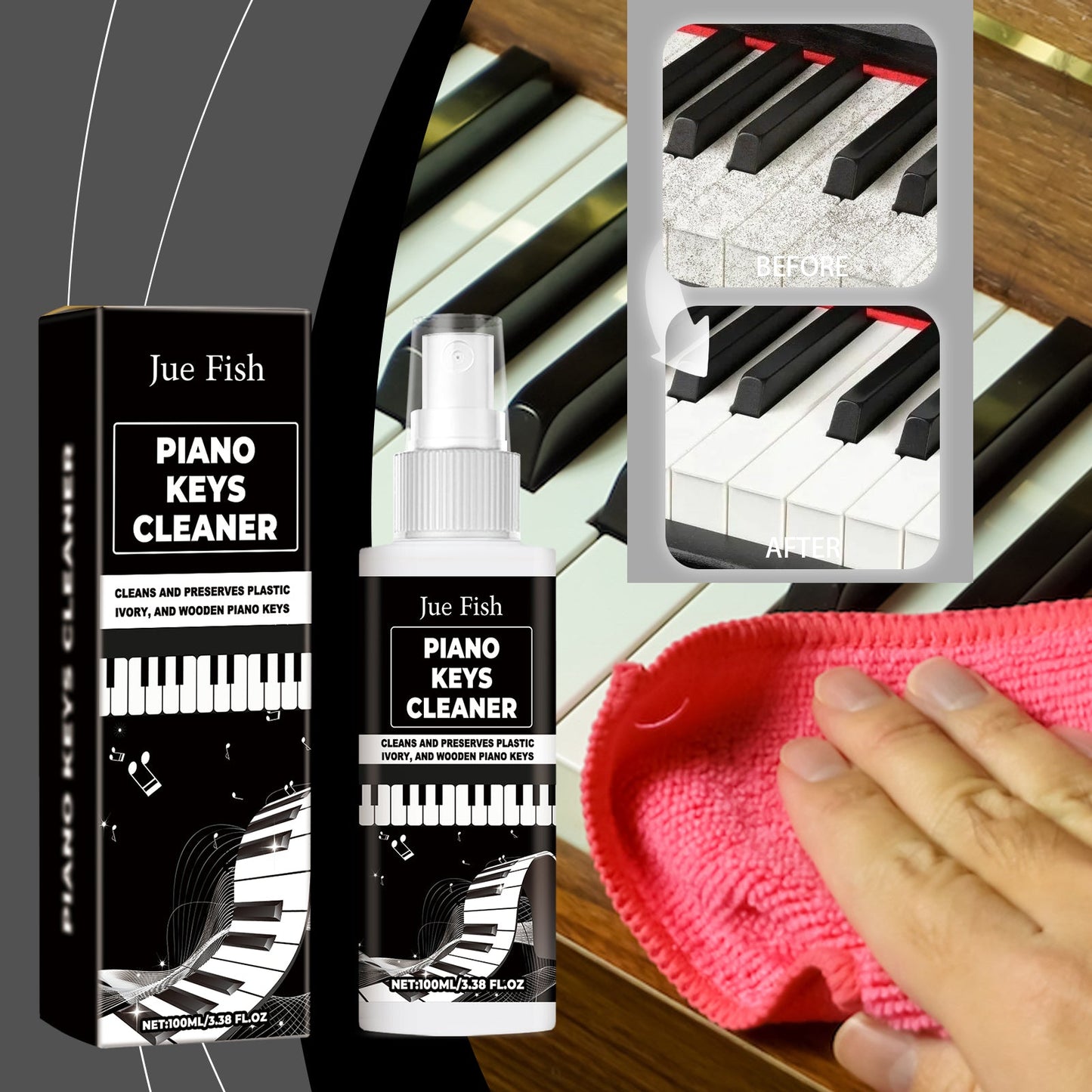 Piano Key Cleaner Cleans Key Stains Gently And Protects Multi-Function Keyboard Cleaner Spray - Korvel