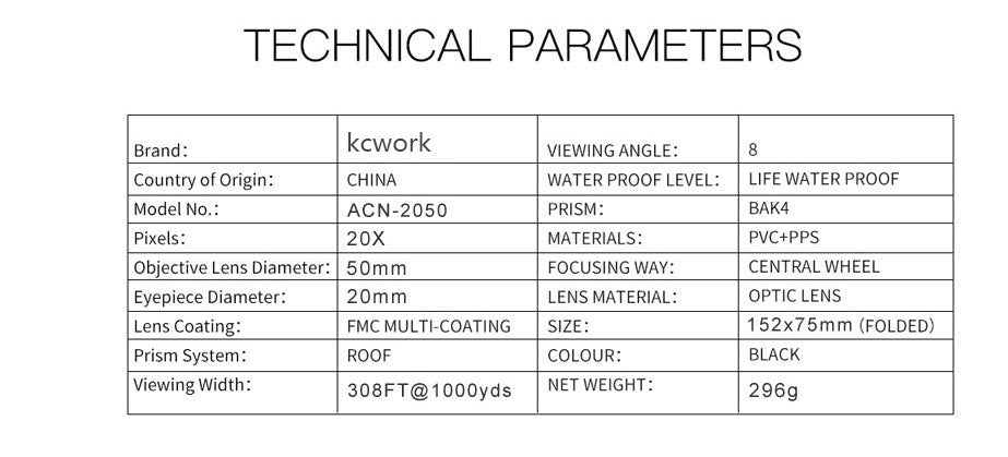 KCWORK Monocular 20x50 Powerful Binoculars High Quality Zoom Great Handheld Telescope lll night vision Military HD Professional Hunting - Korvel