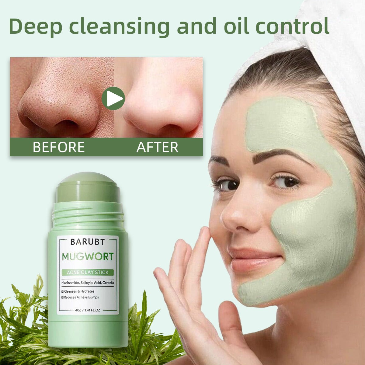 BARUBT mugwort mud mask stick deep cleansing mild blackhead repair facial care smearable mask - Korvel