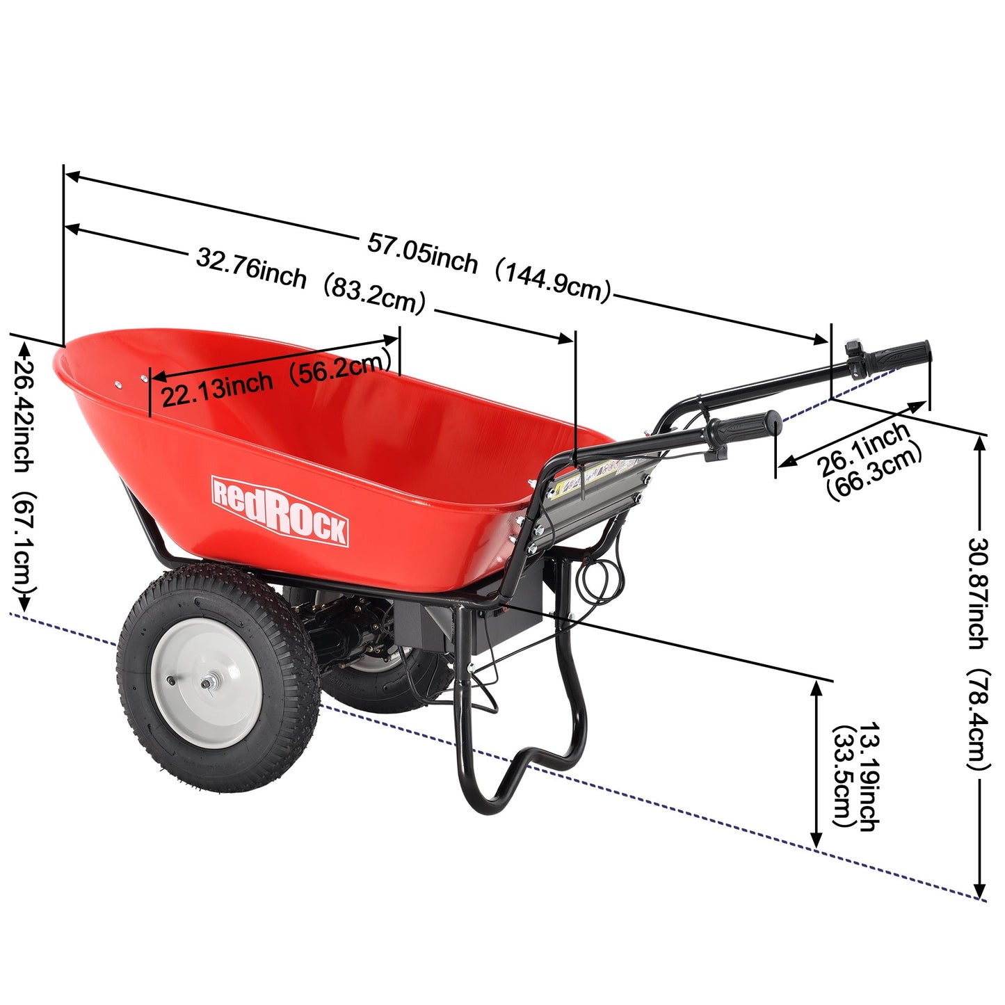 Red Rock Wheelbarrow Utility Cart Electric Powered AGM Battery 330lbs (150kgs) Max Capacity Barrel Dump Material Debris Hauler - Korvel