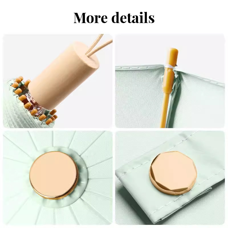 16-rib color rubber & gold aluminum alloy frame: new Chinese retro folding umbrella with sun protection and UV resistance. - Korvel