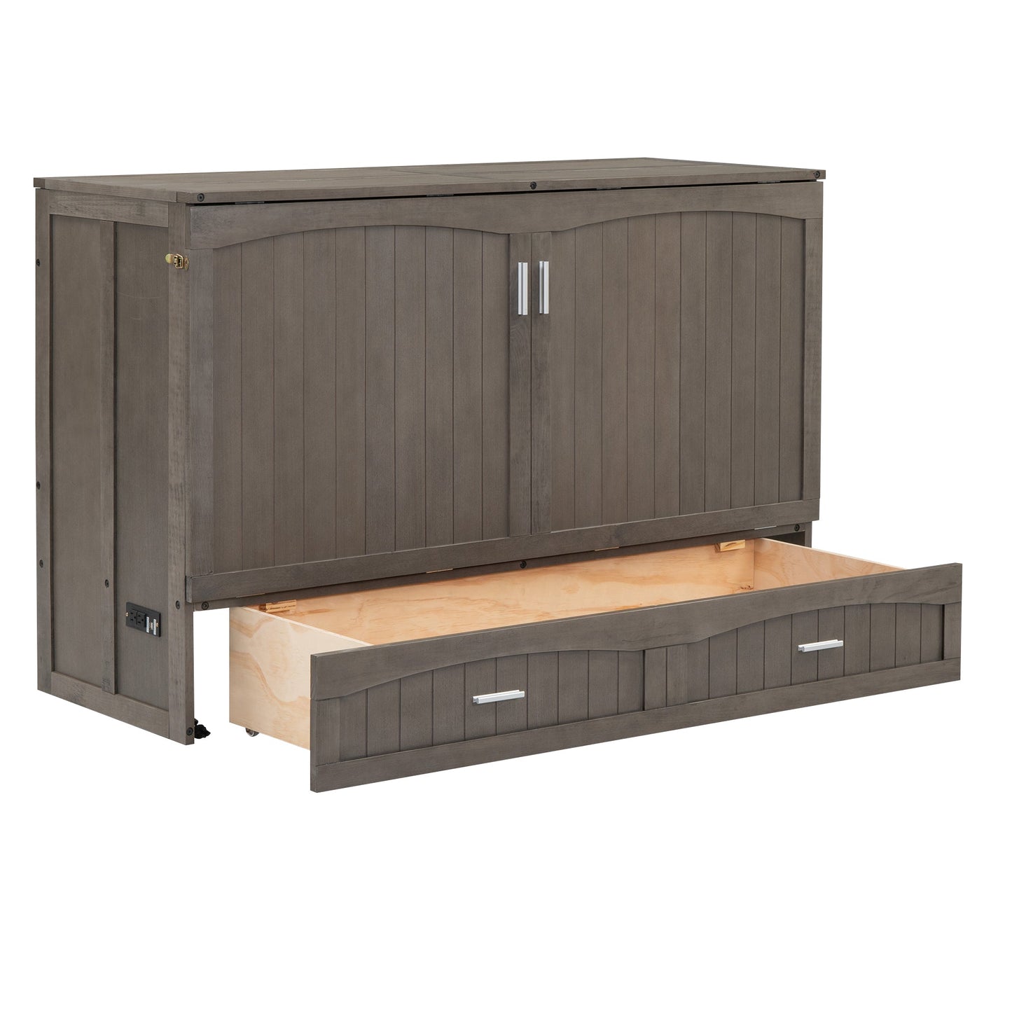 Queen Size Murphy Bed with Built-In Charging Station  Antique Grey - Korvel