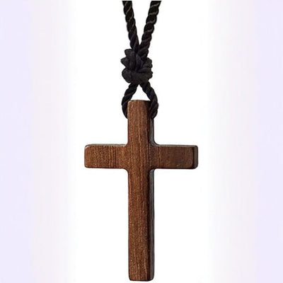 Light coffee walnut black walnut solid wood cross pendant necklace sweater chain for women - Korvel