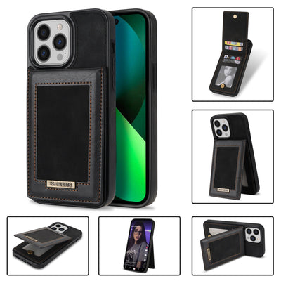 For iPhone 14ProMax Card Holder Phone Leather Case Samsung S23Ultra Photo Frame Magnetic Buckle Protective Case - Korvel