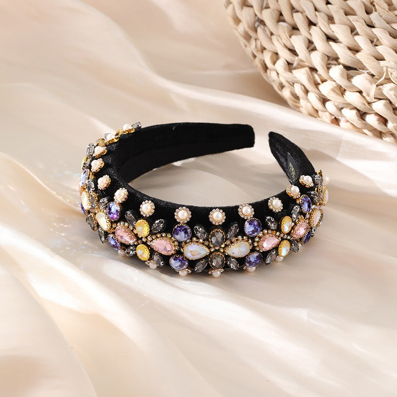 Retro Baroque colored glass drill sponge hair hoop - Korvel