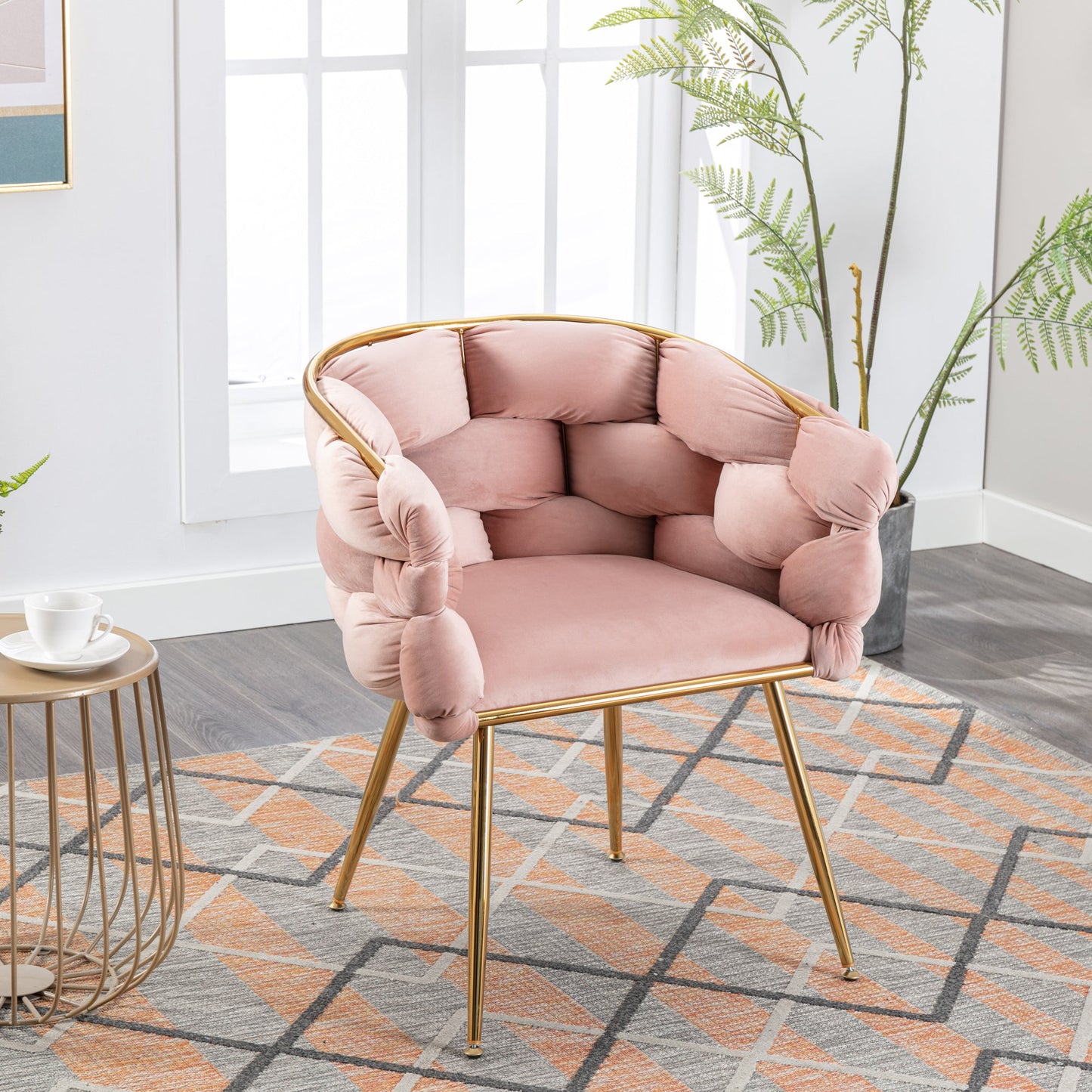 Luxury modern simple leisure velvet single sofa chair bedroom stool manicure table back chair pink set of 2 - Korvel