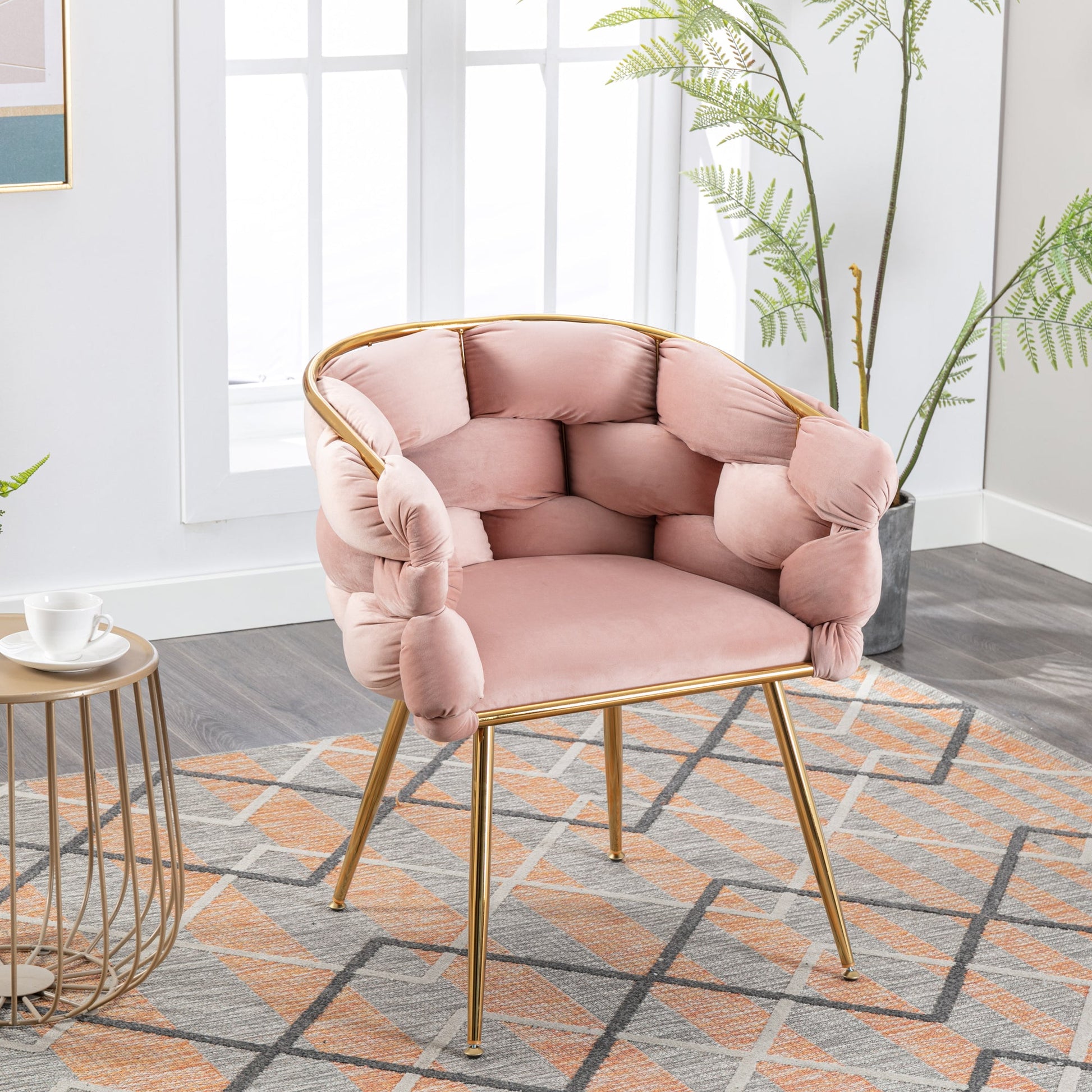 Luxury modern simple leisure velvet single sofa chair bedroom stool manicure table back chair pink set of 2 - Korvel