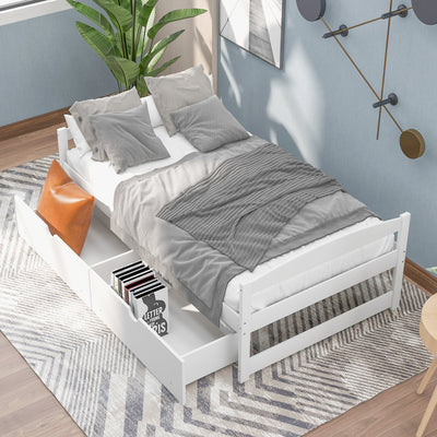 Elegant Twin Size Platform Bed with Two Drawers - White