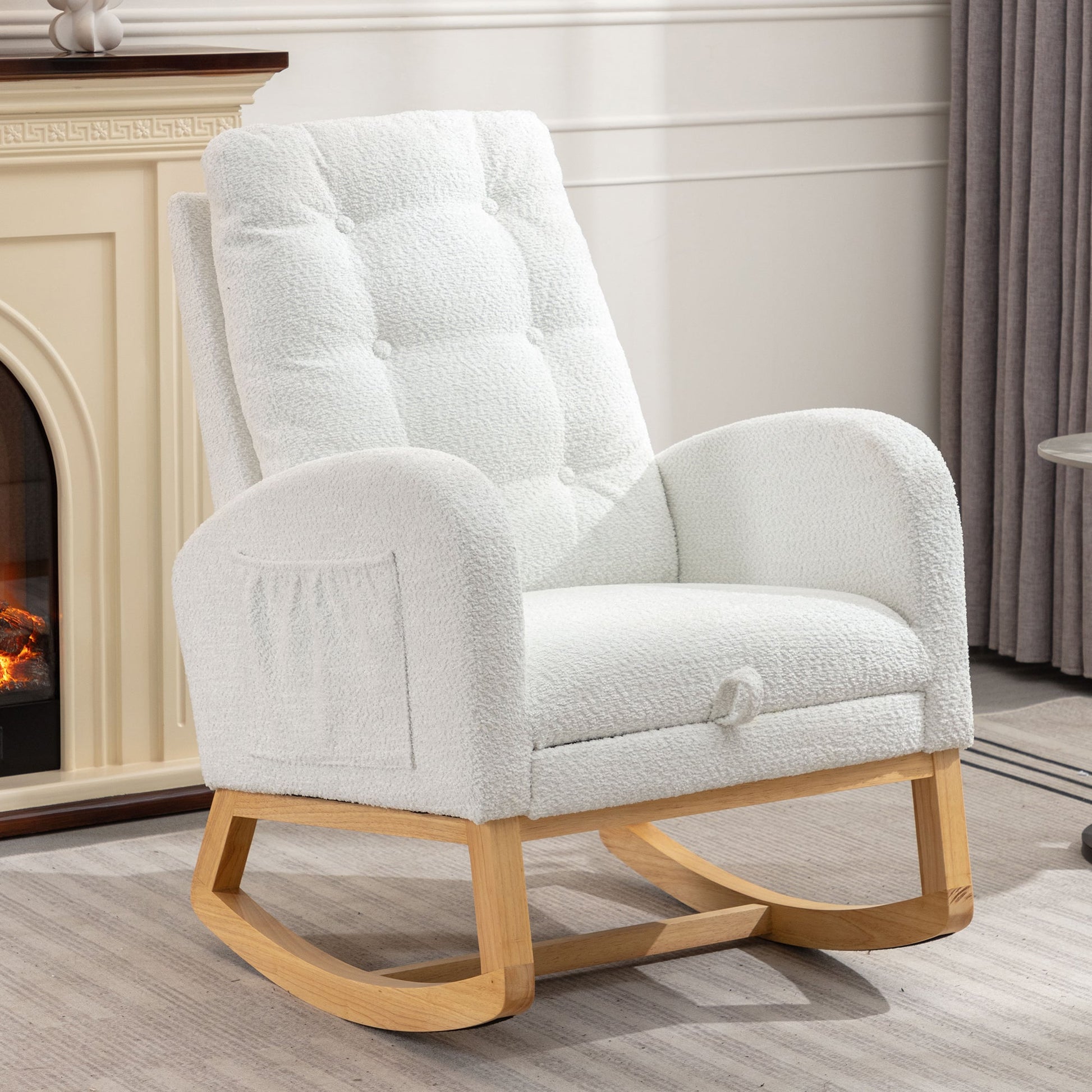 Accent Rocking Chair with Footrest High Back Rubber Wood Rocking Legs Bedroom Living Space 26.77D X 38.36W X 39.76H Inch - Korvel