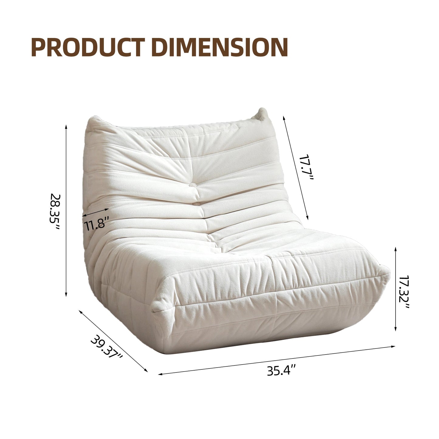 Sillón de frijoles grande sin instalación para adultos - Blanco roto