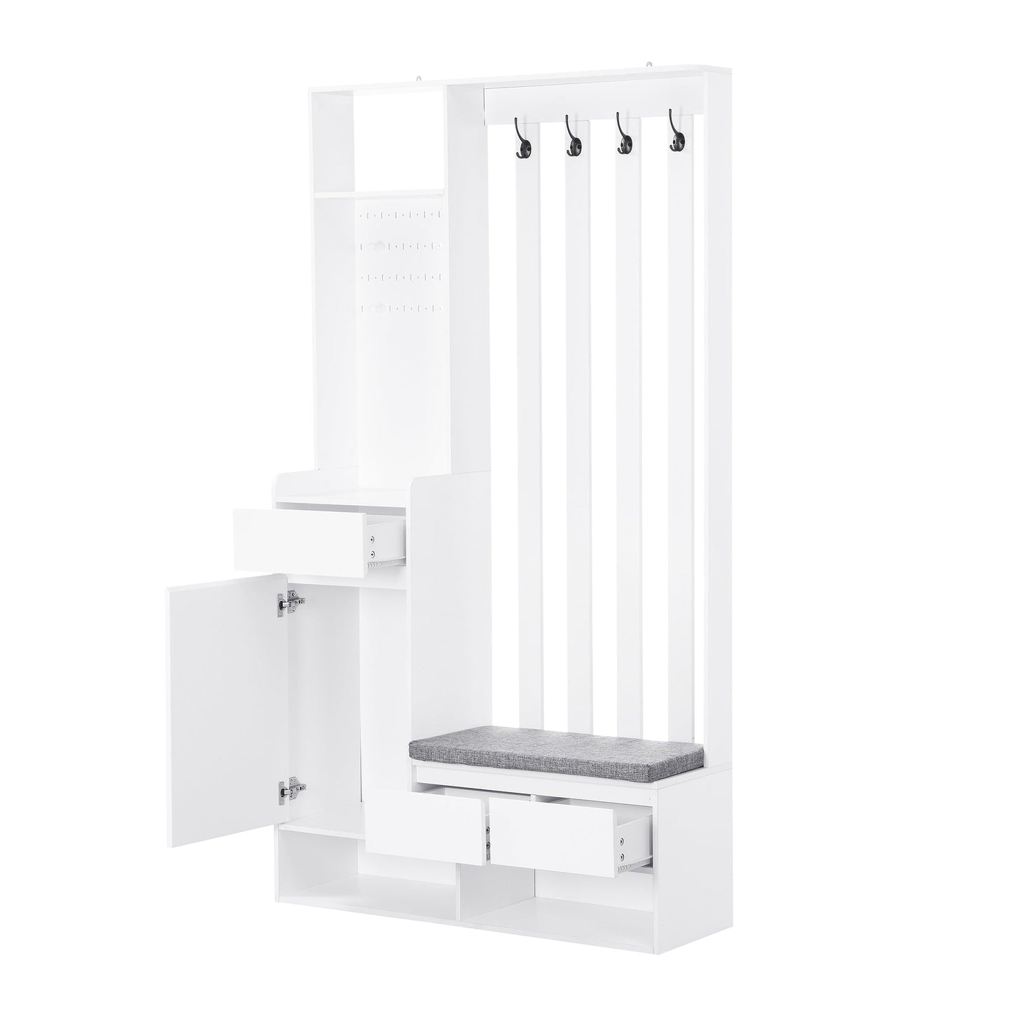 39.3'W70.8'H multifunctional corridor shoe cabinet with soft padded nail board and white clothes hanger with entrance hook - Korvel