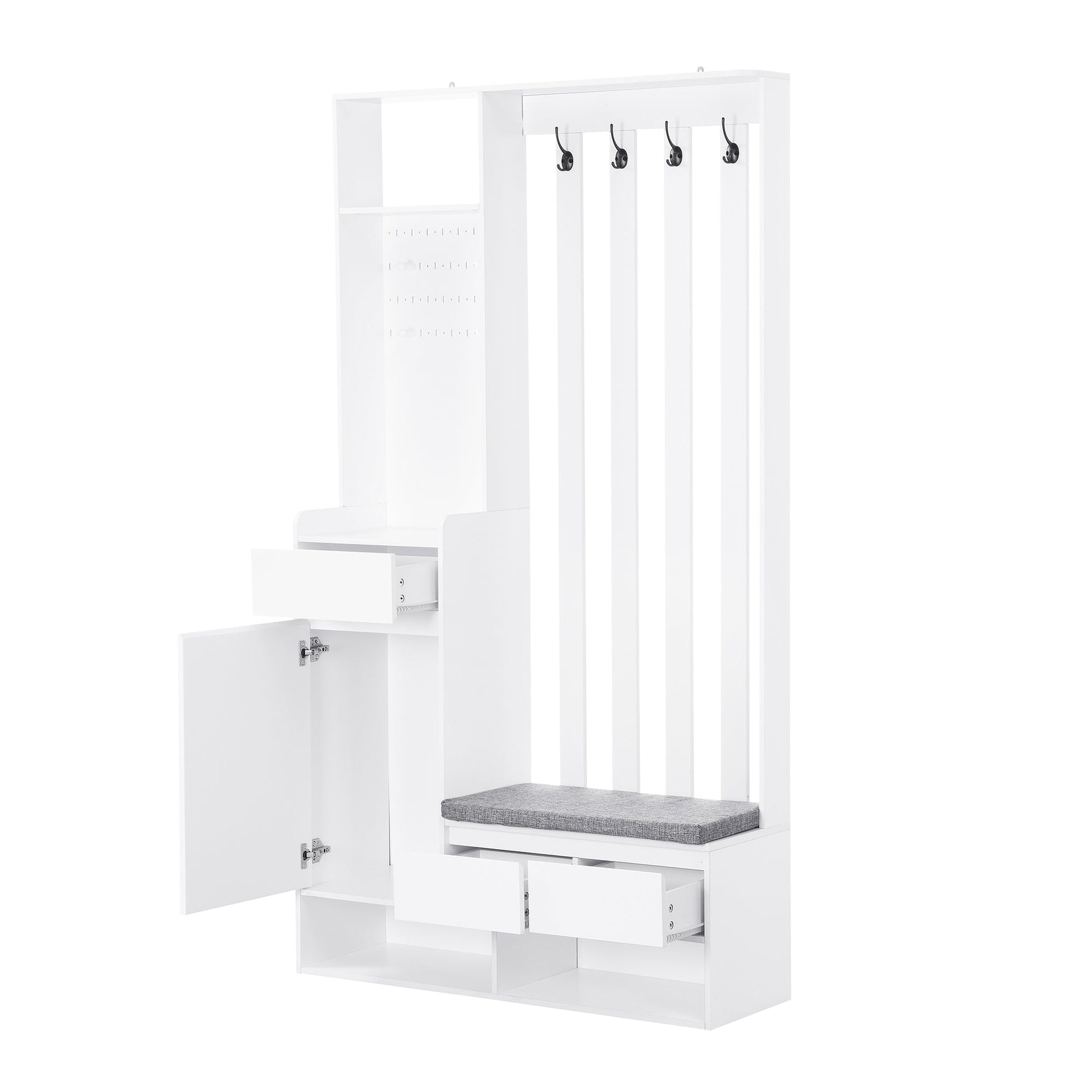 39.3'W70.8'H multifunctional corridor shoe cabinet with soft padded nail board and white clothes hanger with entrance hook - Korvel