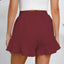 Women's cotton and linen shorts with ruffled edges and drawstring casual pants for women - Korvel