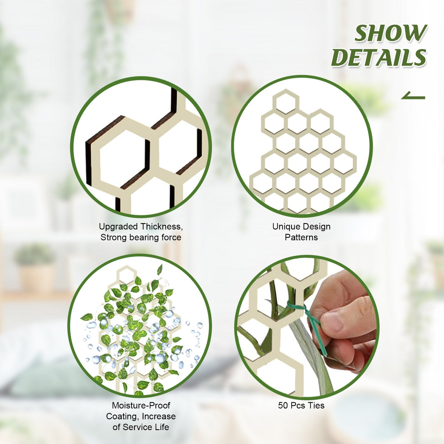 Garden Plant Trellis, Home Wooden Geometric Molding Decorative Support Flower Arrangements Climbing Pergola - Korvel