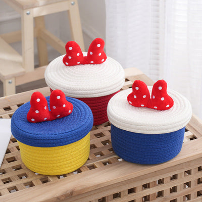 Cartoon cute home desktop sundries storage basket bedroom ornaments cotton rope storage basket with lid - Korvel