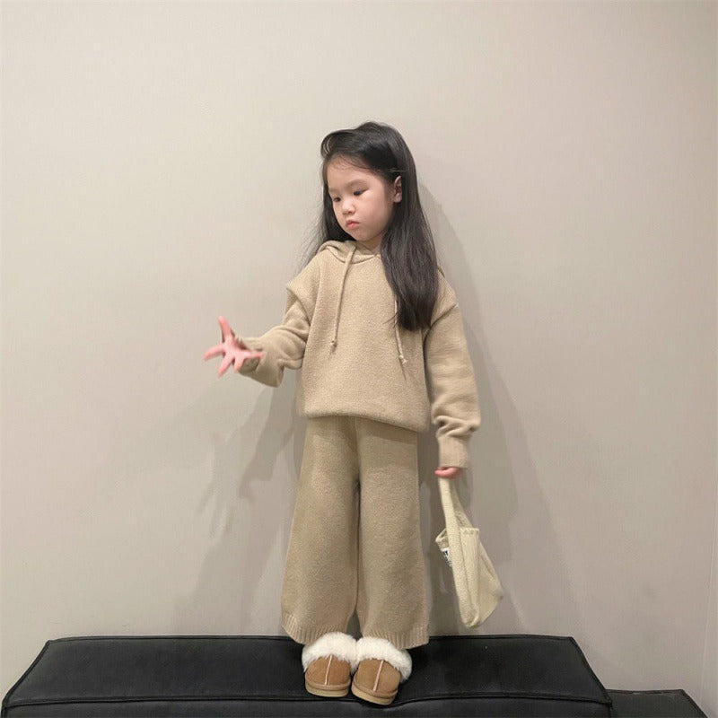 Small And Medium-Sized Children's Korean Children's Sweater Suit Winter Boys And Girls' Thick Hooded Knitting Two-Piece Set - Korvel