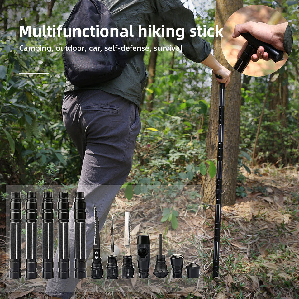 Climbing Stick Multi-Function Sickle Harpoon T-Shaped Four Section Stick Six Section Stick With Knife Tool Vehicle Outdoor Supplies - Korvel