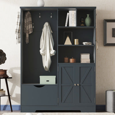 Elegant Multi-functional Hall Tree with Storage in Antique Blue