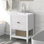 24" White Modern Sleek Bathroom Vanity Elegant Ceramic Sink with Solid Wood Frame Open Style Shelf - Korvel