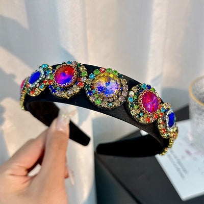 Fashionable glass inlaid diamond wide edge sponge hair hoop - Korvel