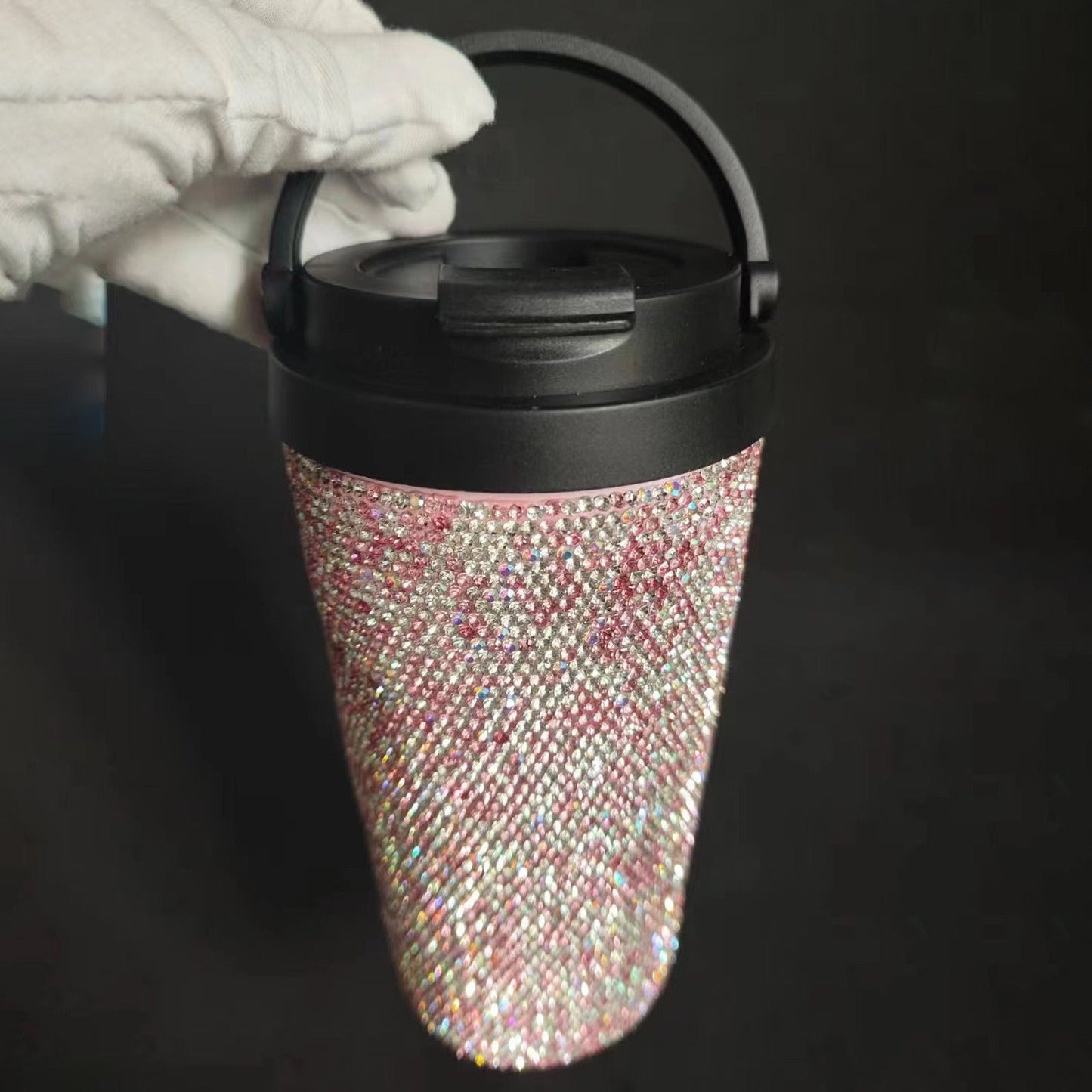 Diamond inlaid vacuum stainless steel coffee cup creative handle insulated cup vacuum portable car cup - Korvel