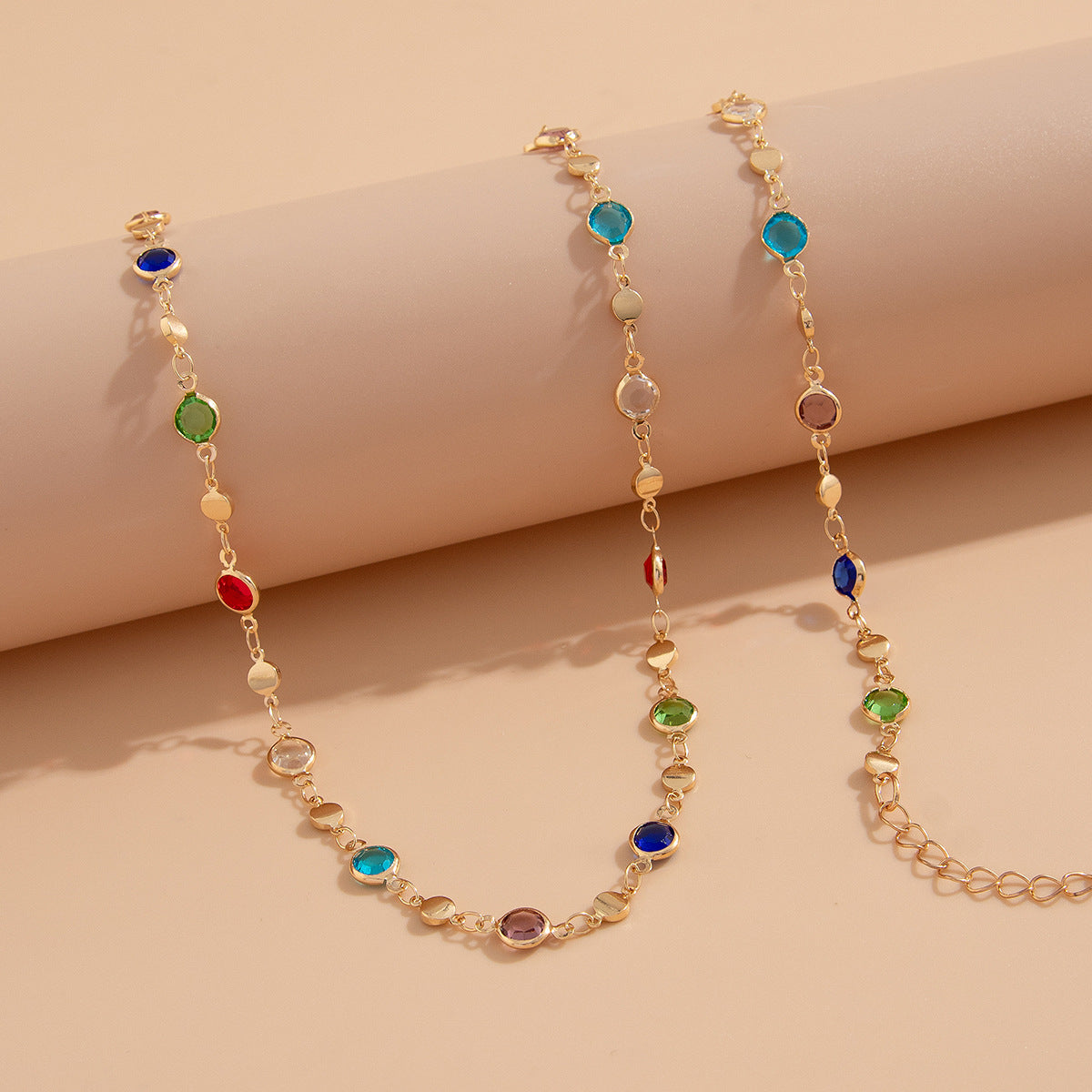 Bohemian style inlaid colorful crystal body chain ins style alloy versatile waist chain - Korvel