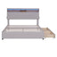 Queen Size Upholstered Platform Bed with Storage Headboard  LED  USB Charging and 2 Drawers  Beige - Korvel