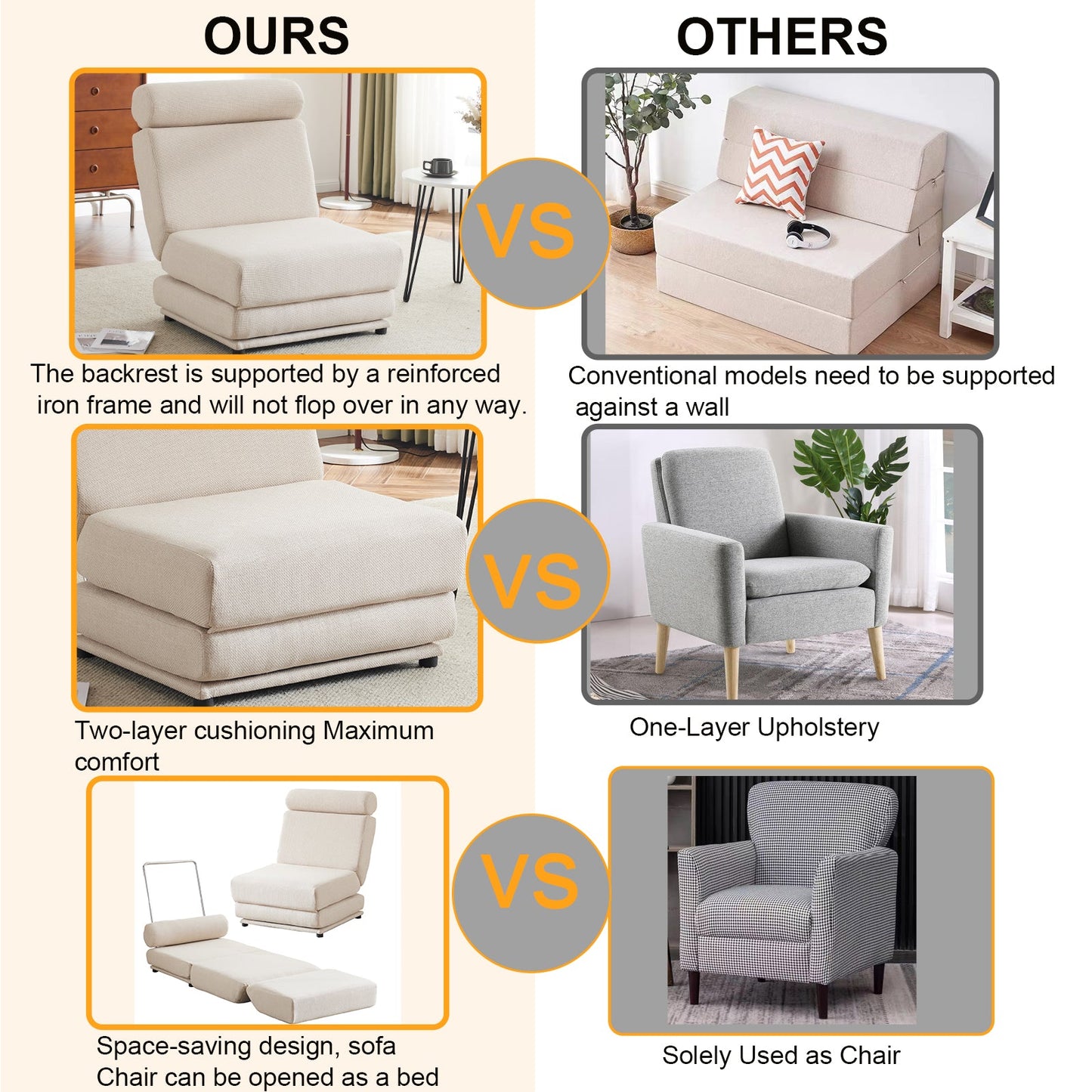 Single Sofa Chair Foldable Single Sofa Bed with Pillow,Portable Foldable Sofa Bed,Leisure Sofa Chair,Easy to Store - Korvel