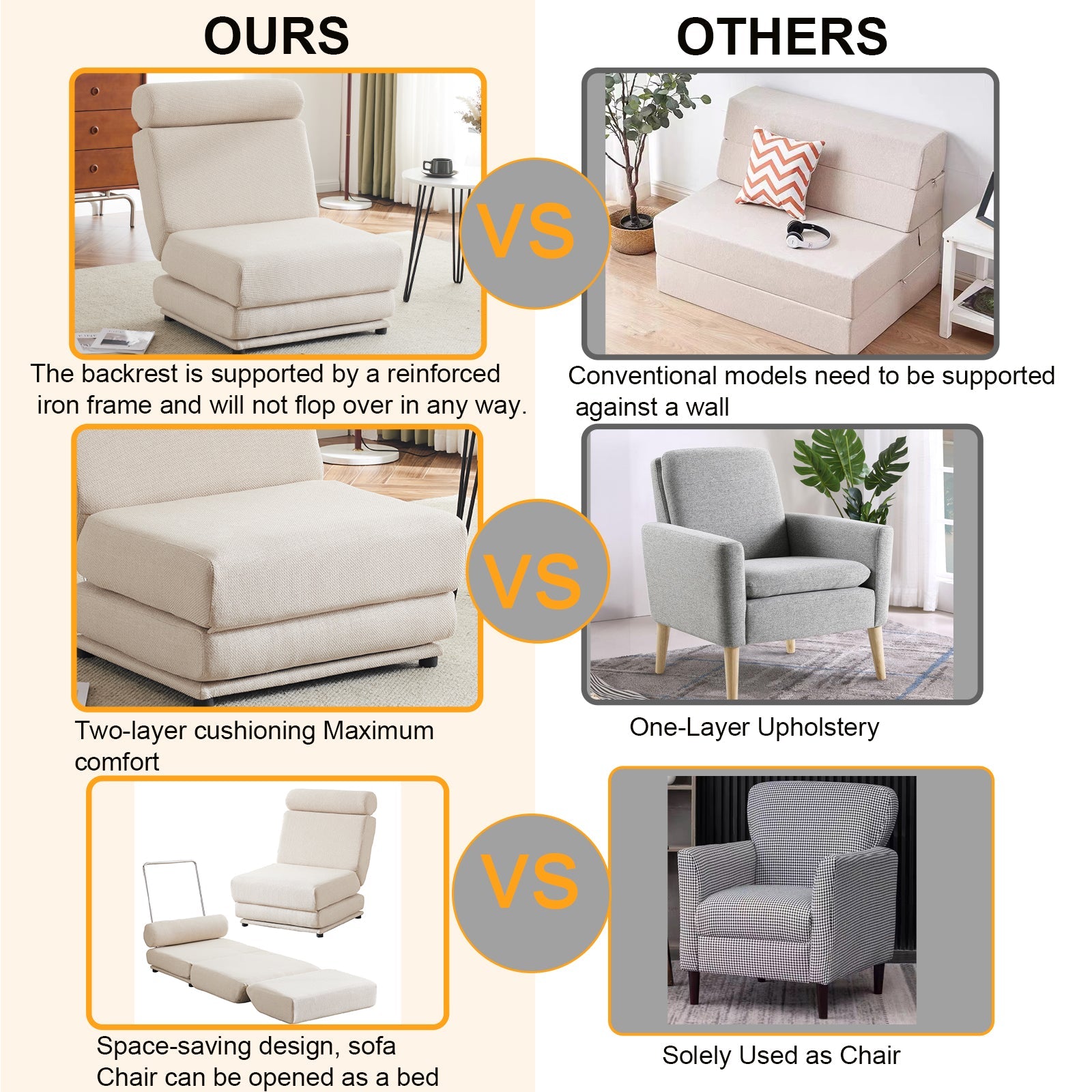 Single Sofa Chair Foldable Single Sofa Bed with Pillow,Portable Foldable Sofa Bed,Leisure Sofa Chair,Easy to Store - Korvel