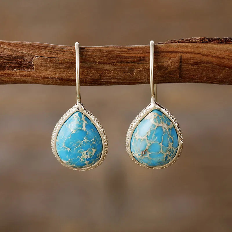 Copper Natural Stone Teardrop Shape Earrings - Korvel