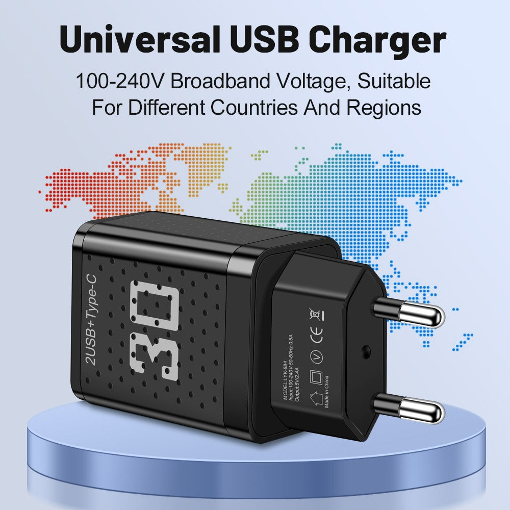 Mobile phone charger 2.4A PD+2 USB charging head Travel charging head - Korvel