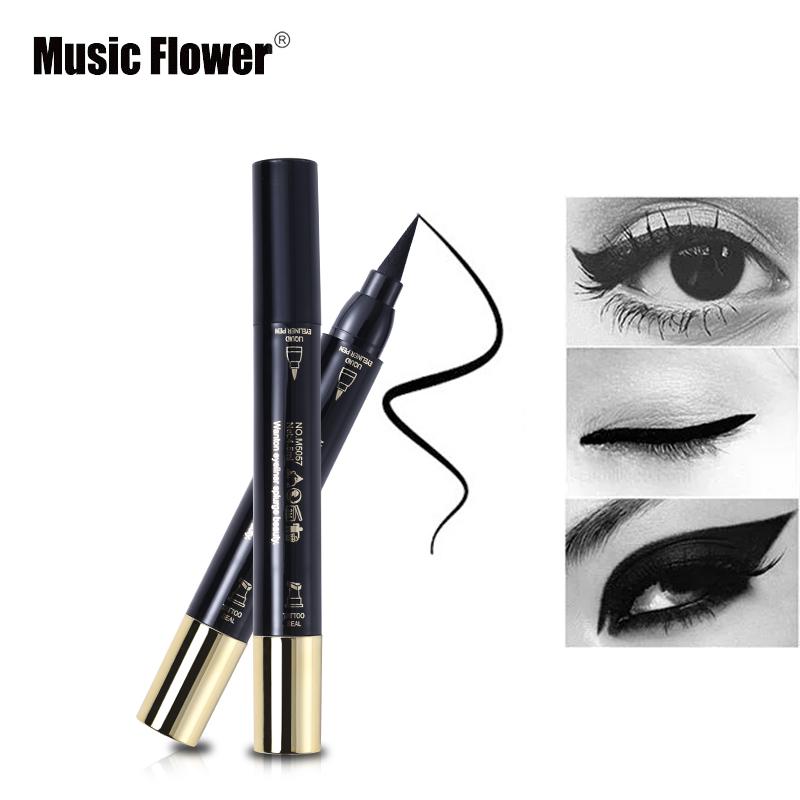 Music Flower Brand Eyes Makeup Tattoo Seal Liquid Eyeliner Pen Waterproof Matte Black Stamp Wanton Eye Liners 24HR Long-lasting - Korvel