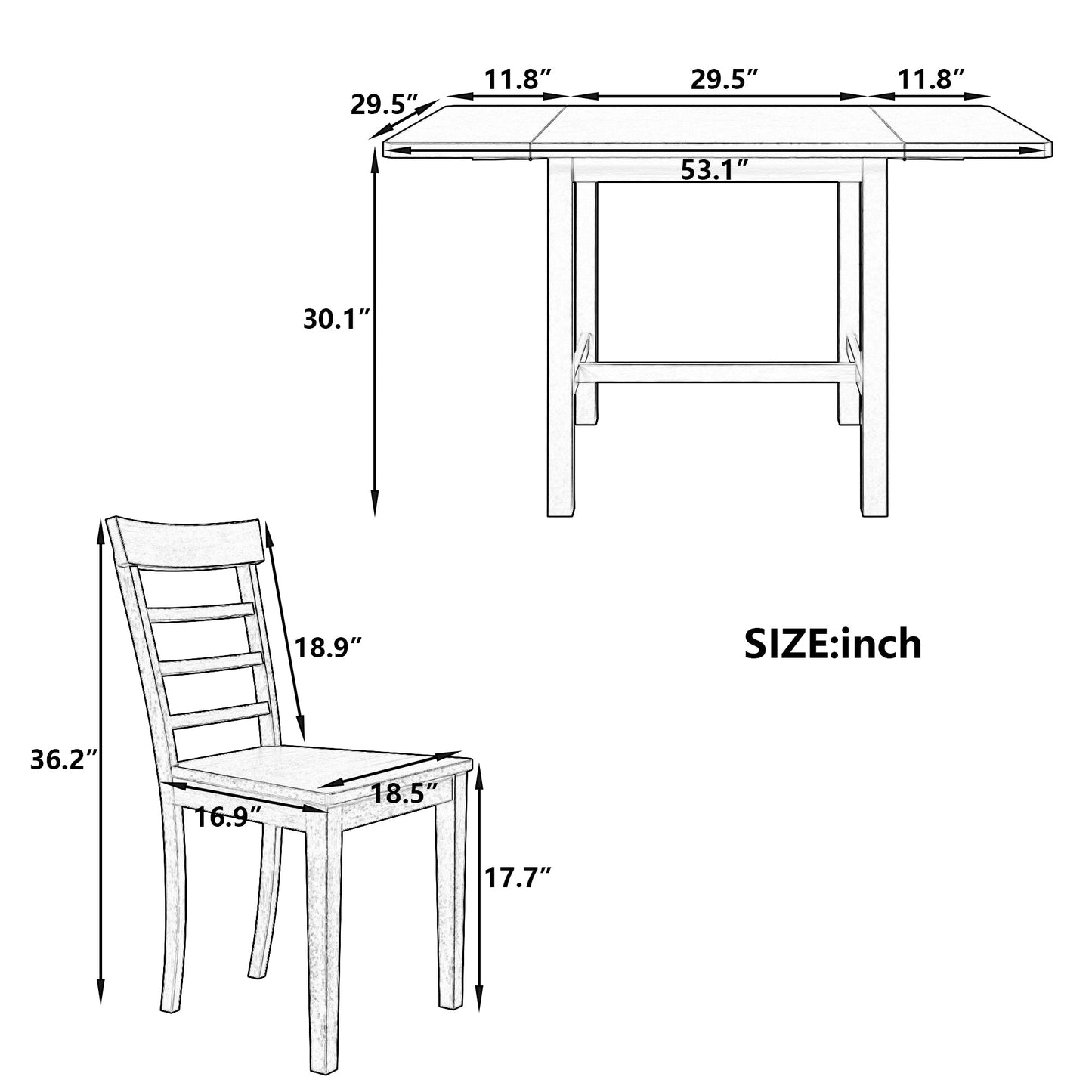 TOPMAX 5-piece square wooden pendant light expandable dining table set with 4 ladder back chairs  Gray - Korvel