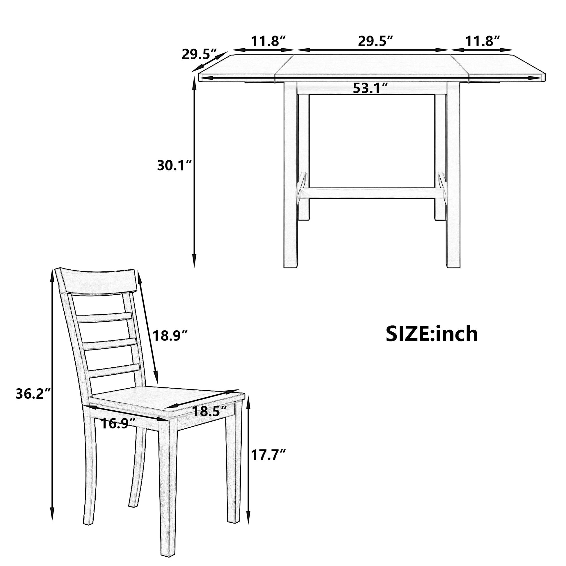 TOPMAX 5-piece square wooden pendant light expandable dining table set with 4 ladder back chairs  Gray - Korvel
