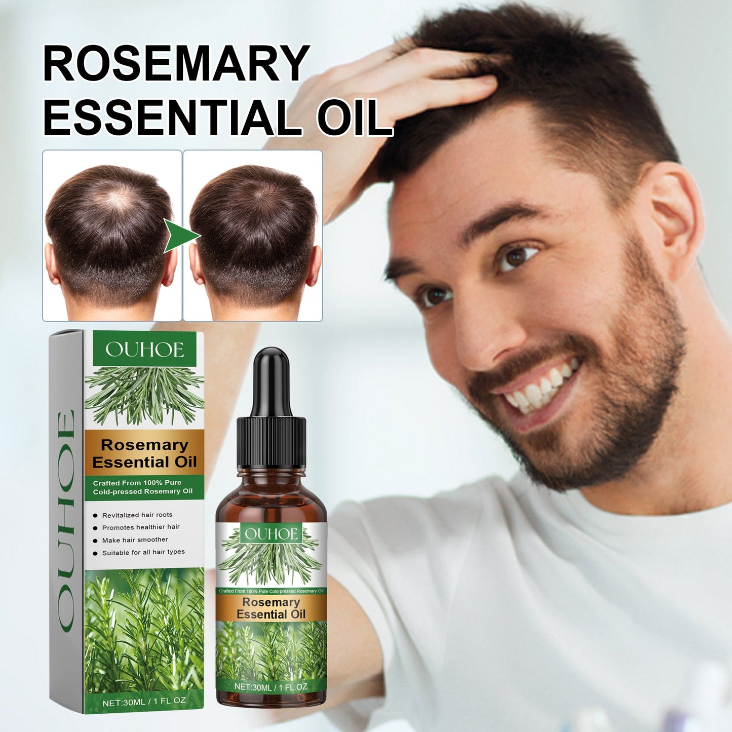 Rosemary Essential Oil, Repair Solid Hair Strong And Moisturizing Hair Roots Thick And Supple Hair Care Essential Oil - Korvel