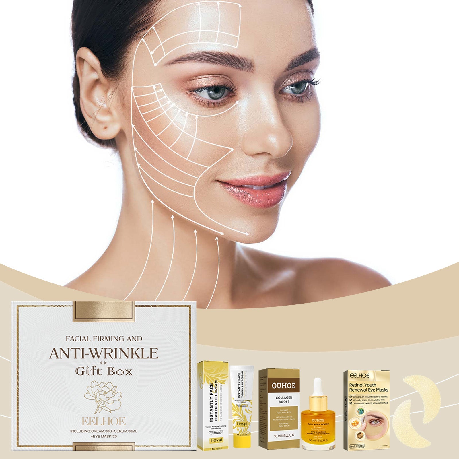 Facial Skin Care Gift Box, Moisturizing And Moisturizing Face And Eye Skin Rejuvenation Care And Lotion Set - Korvel