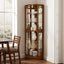 6 shelves corner Curio display cabinet with light mirror and adjustable shelves, walnut wood (excluding E26 light bulbs) - Korvel