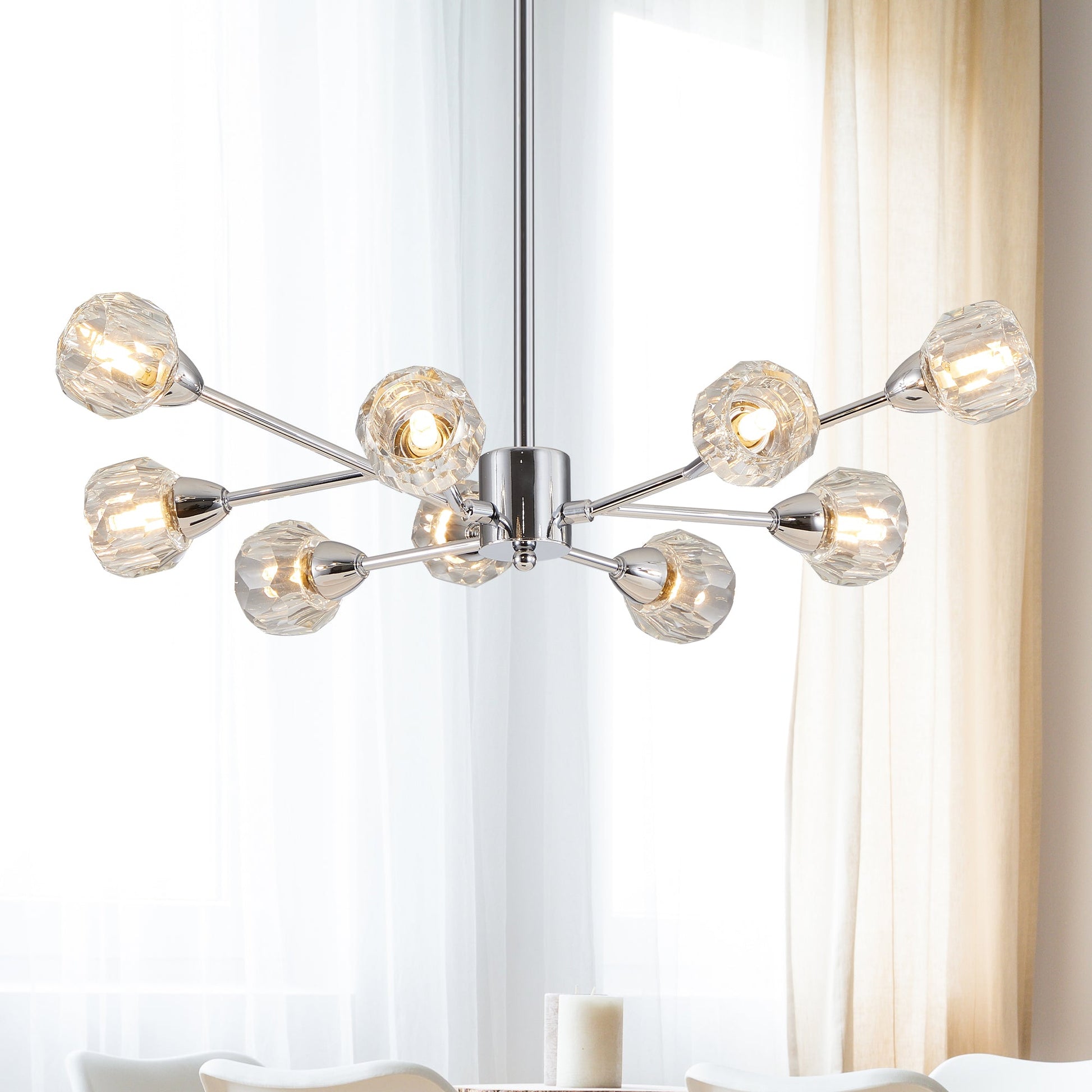 Modern Crystal Chandeliers, 9 Lights Chrome Chandelier for Living Room Bedroom (Bulbs Not Included) - Korvel