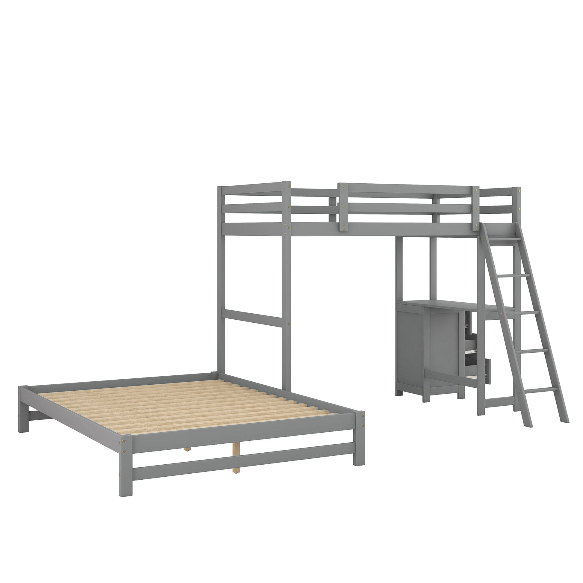 Twin over Full Bunk Bed with Built-in Desk and Three Drawers Grey - Korvel